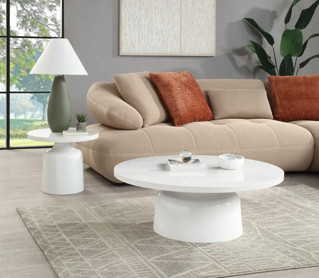 Zaid Coffee Table Engineering Stone White High Gloss Finish LV0422 Living Room Furniture acme onsite store