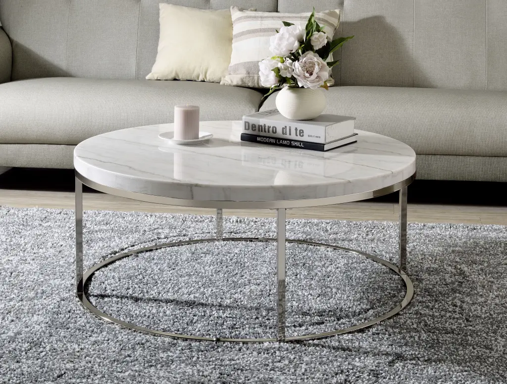 Zaidee Coffee Table Natural Stone Top Nickel Finish LV02795 White acme onsite store