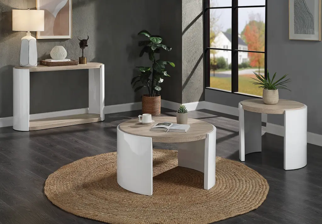 Zoma Coffee Table White High Gloss Oak Finish LV02414 White Oak MDF acme onsite store