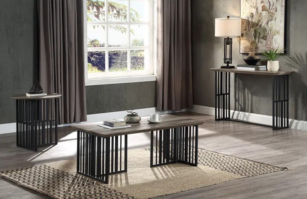 Zudora Coffee Table - Antique Oak & Black Finish LV01751 Oak MDF acme onsite store