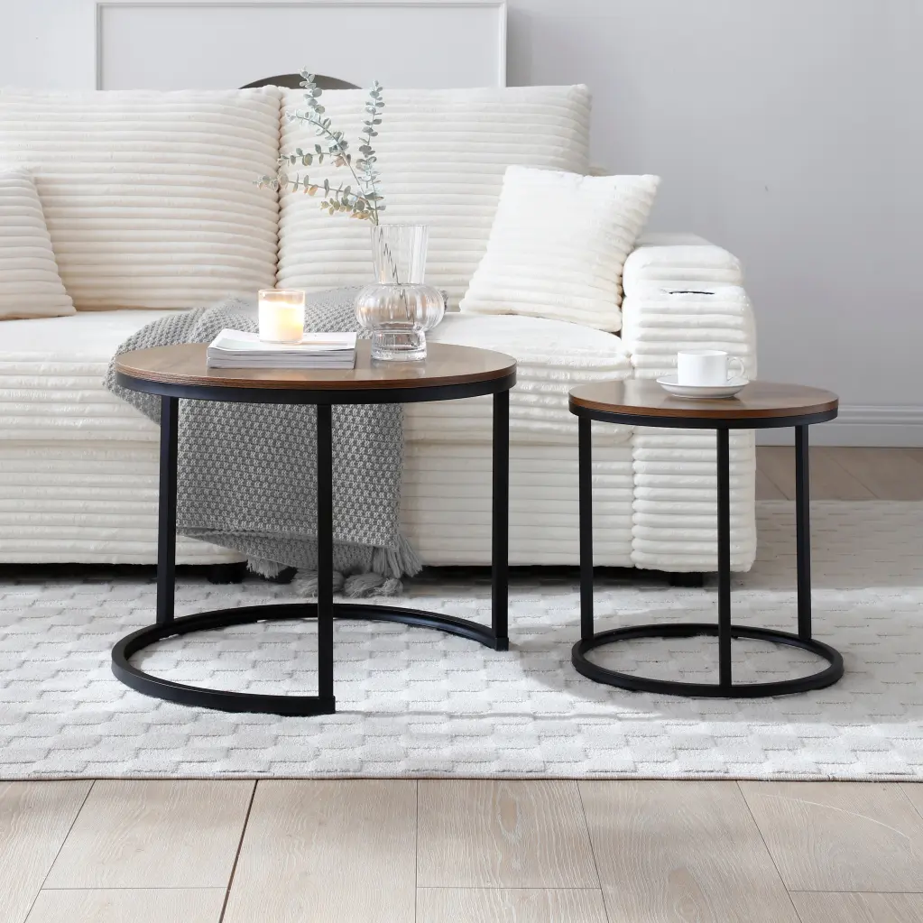 Set 2 Coffee Table Nesting Side Round End Tables Robust Metal Frame aijiafurniture