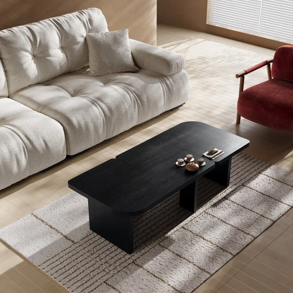 Tova 54 Inch Modern Minimalist High Durability MDF Coffee Table Combined Finish anicco lab