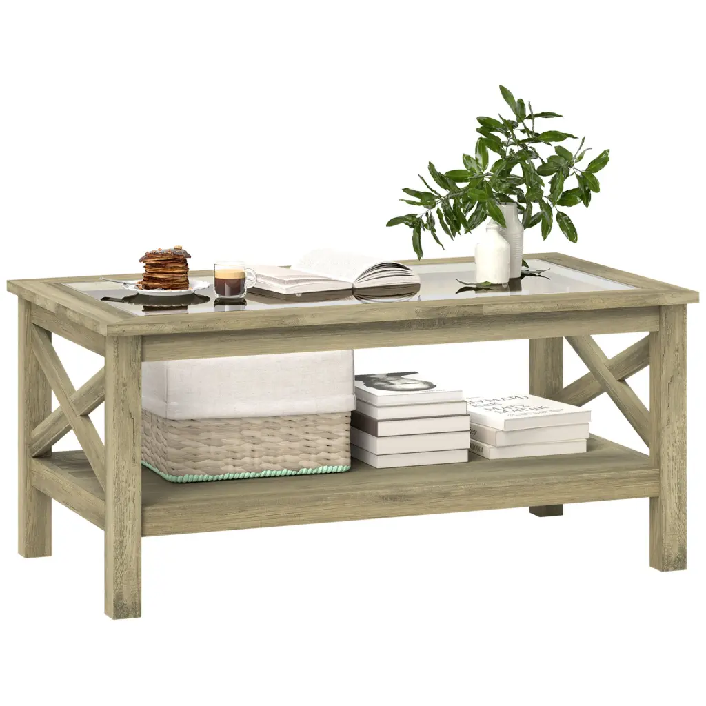 Homcom Crystal Coffee Table Modern Farmhouse Center Table Storage Living Room Furniture aosom business
