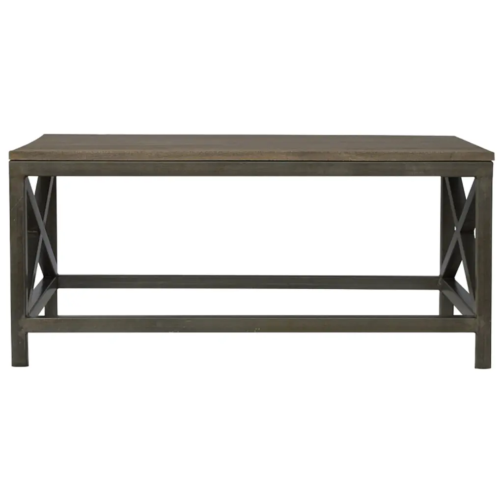 Industrial Cross Metallic Coffee Table Pewter Timber Metallic artisan furniture