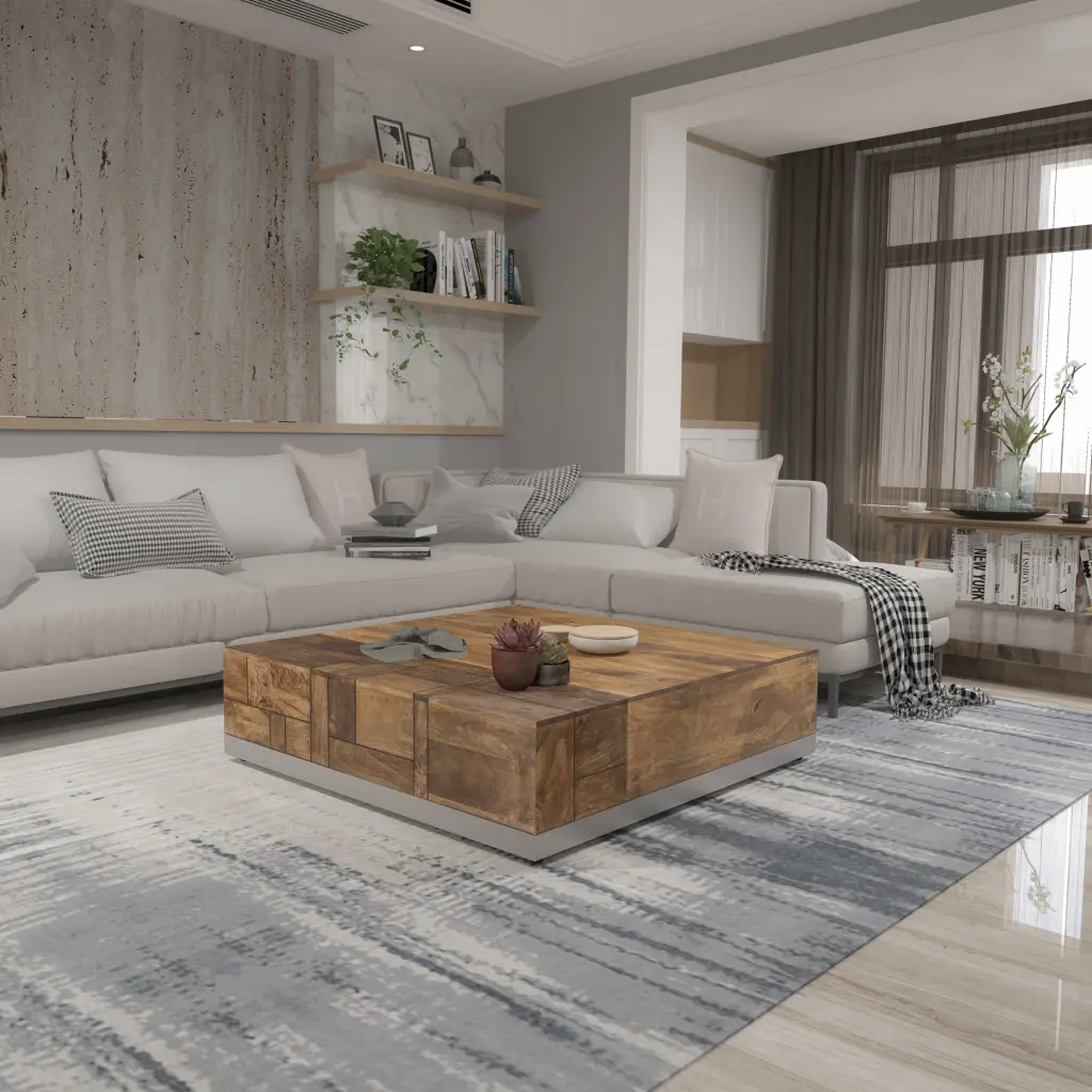 Luxvil Luxury Solid Timber Coffee Table Storage Acacia Light Brown atlantic solid wood furniture