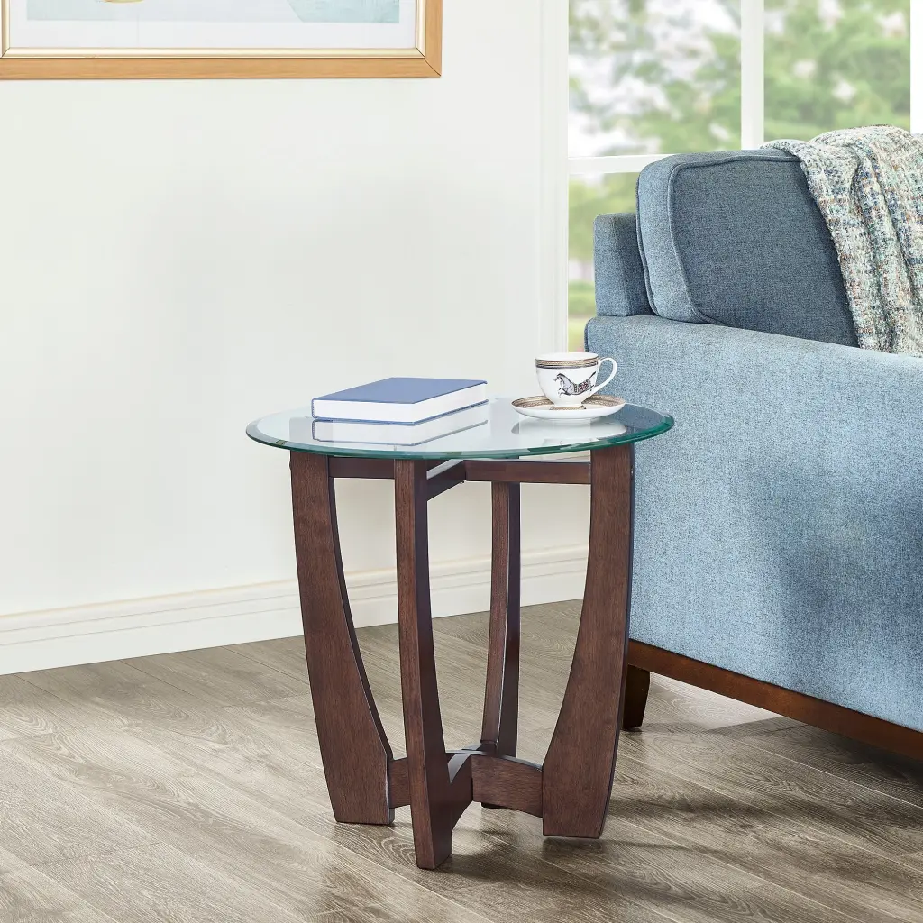 23.5 Inch Round Crystal Coffee Table Cherry Round Center Table Living Room Furniture chuangyuan wood industry