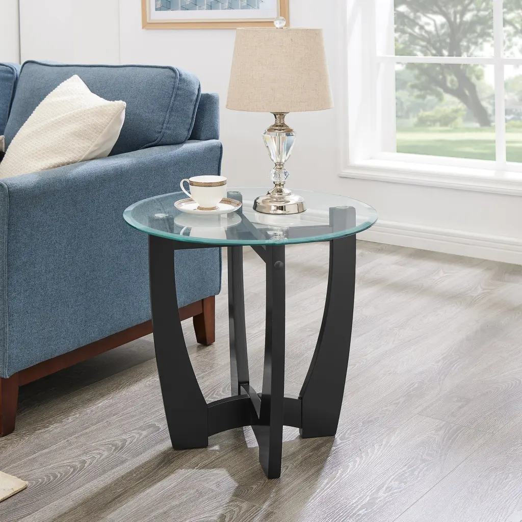 23.5 Inch Round Glass Coffee Table Black Center Table Living Room chuangyuan wood industry