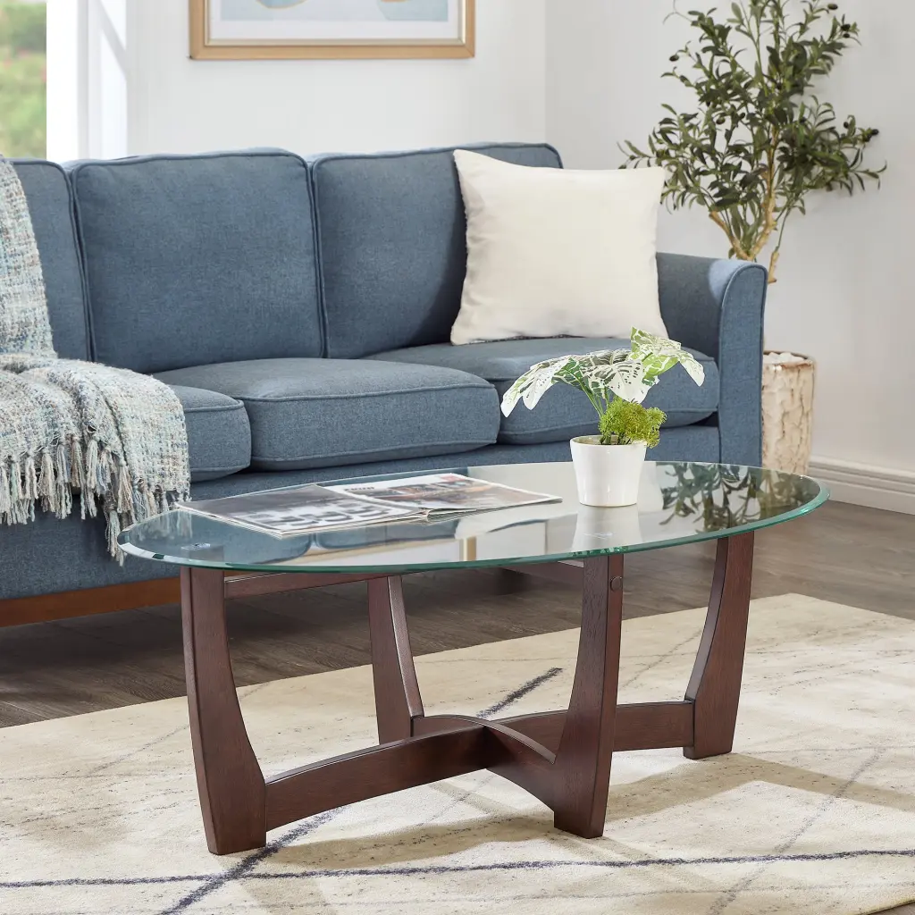48 Inch Oval Glass Coffee Table, Cherry Round Center Table chuangyuan wood industry