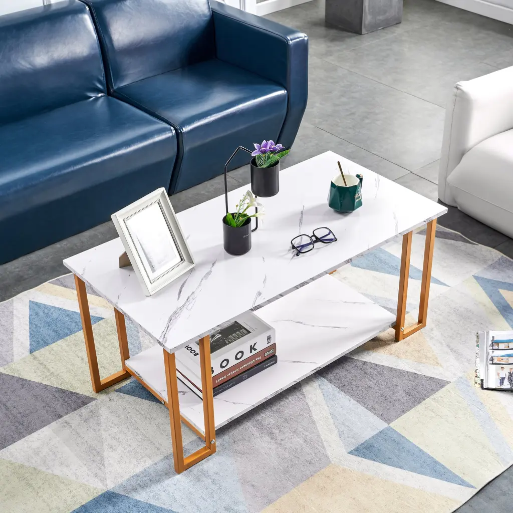 D&N Coffee Table 2 Layers 1.5cm Thick Marble MDF Rectangle 39.37 Inches d-n furniture