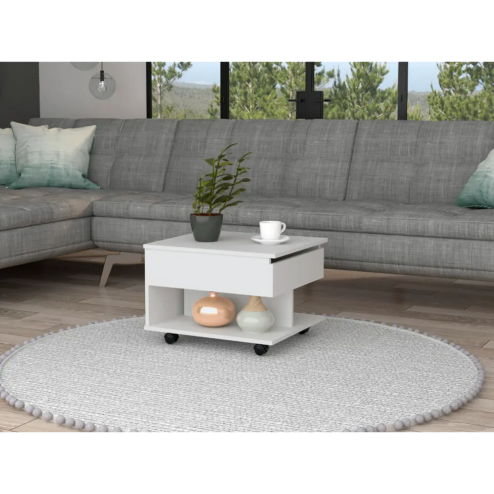 White Lift Top Coffee Table Casters and Storage Shelf depot e-shop