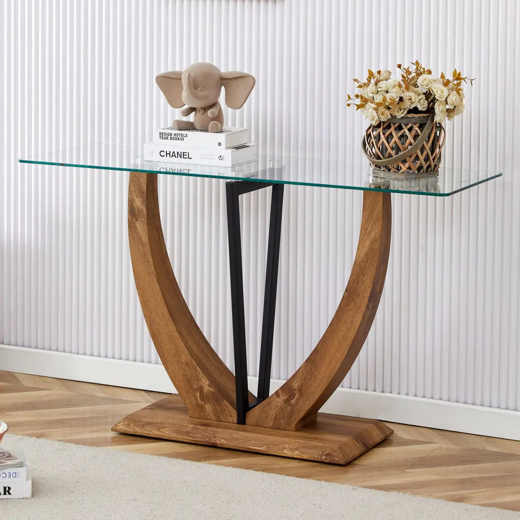 Modern Minimalist Rectangular Crystal Table 0.39 Inch Tempered Crystal Top Living Room droom w-1151