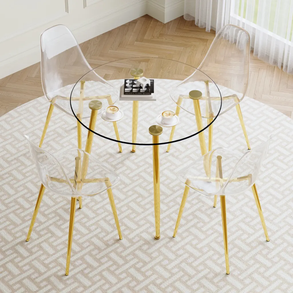 Modern Minimalist Round Transparent Tempered Crystal Table Living Room droom w-1151