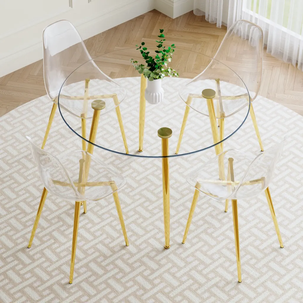 Modern Minimalist Round Transparent Tempered Crystal Table Living Room droom w-1151