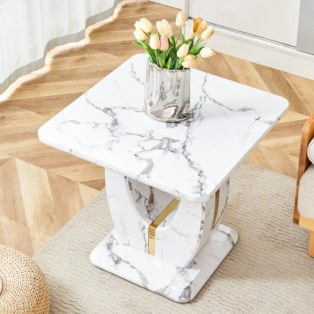Modern Minimalist White Marble Patterned MDF Square Coffee Table Living Room droom w-1151
