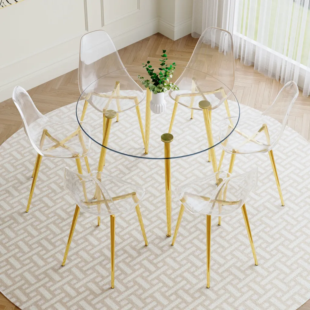 Modern Round Transparent Tempered Crystal Table Minimalist Style droom w-1151