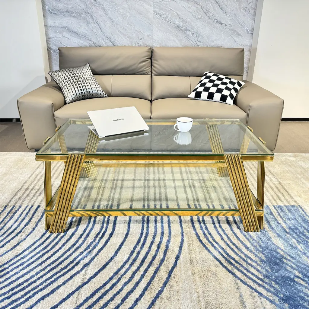 47 Inch Wide Rectangle Modern Stainless Steel Coffee Table Double Layer fjh