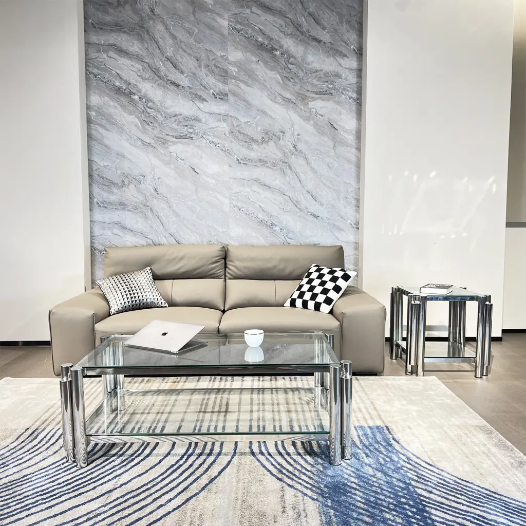Modern Stainless Steel Coffee Table Set 2 Double Layer Clear Glass Living Room Furniture fjh