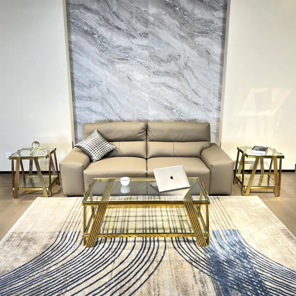 Modern Stainless Steel Coffee Table Set 3 Double Layer Clear Glass fjh