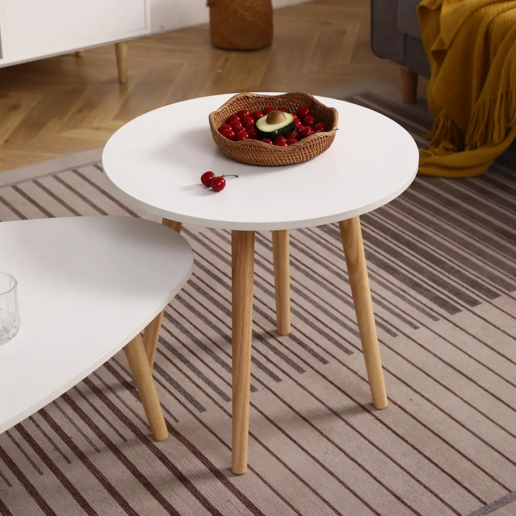 Round Coffee Table White Oak White Primary Living Space Modern Elastomer Design furnisoar lifestyle