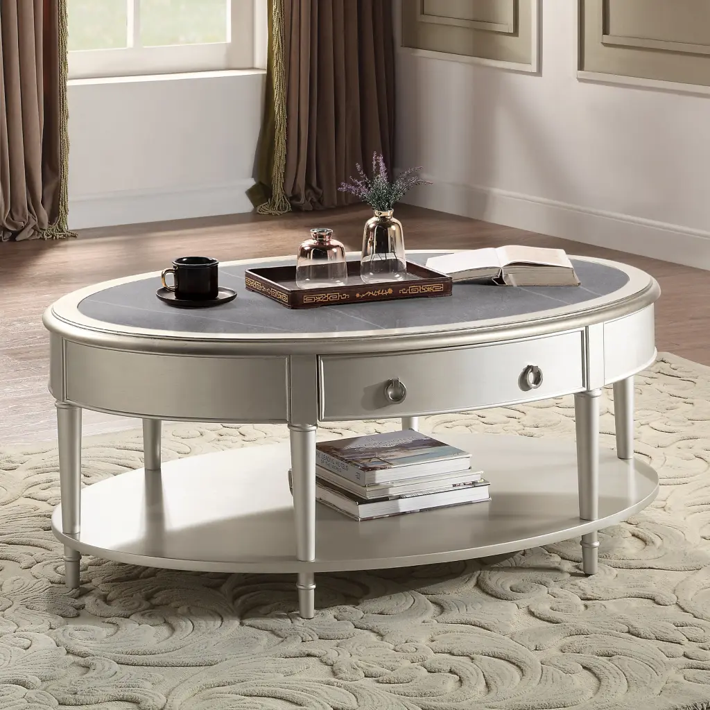Sintered Stone and Champagne 1 Shelf Coffee Table Modern Living Room Furniture furniture max