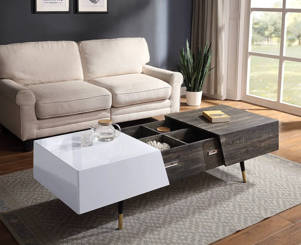 White High Gloss Rustic Oak Coffee Table Metal Legs Modern Living Room furniture max