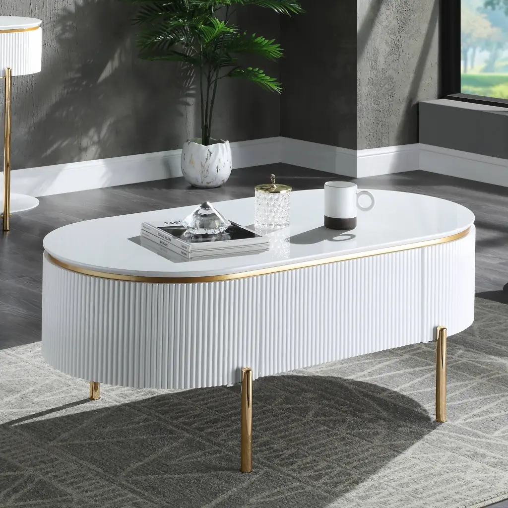 White High Gloss 1 Shelf Coffee Table Precious Metal Accents furniture max