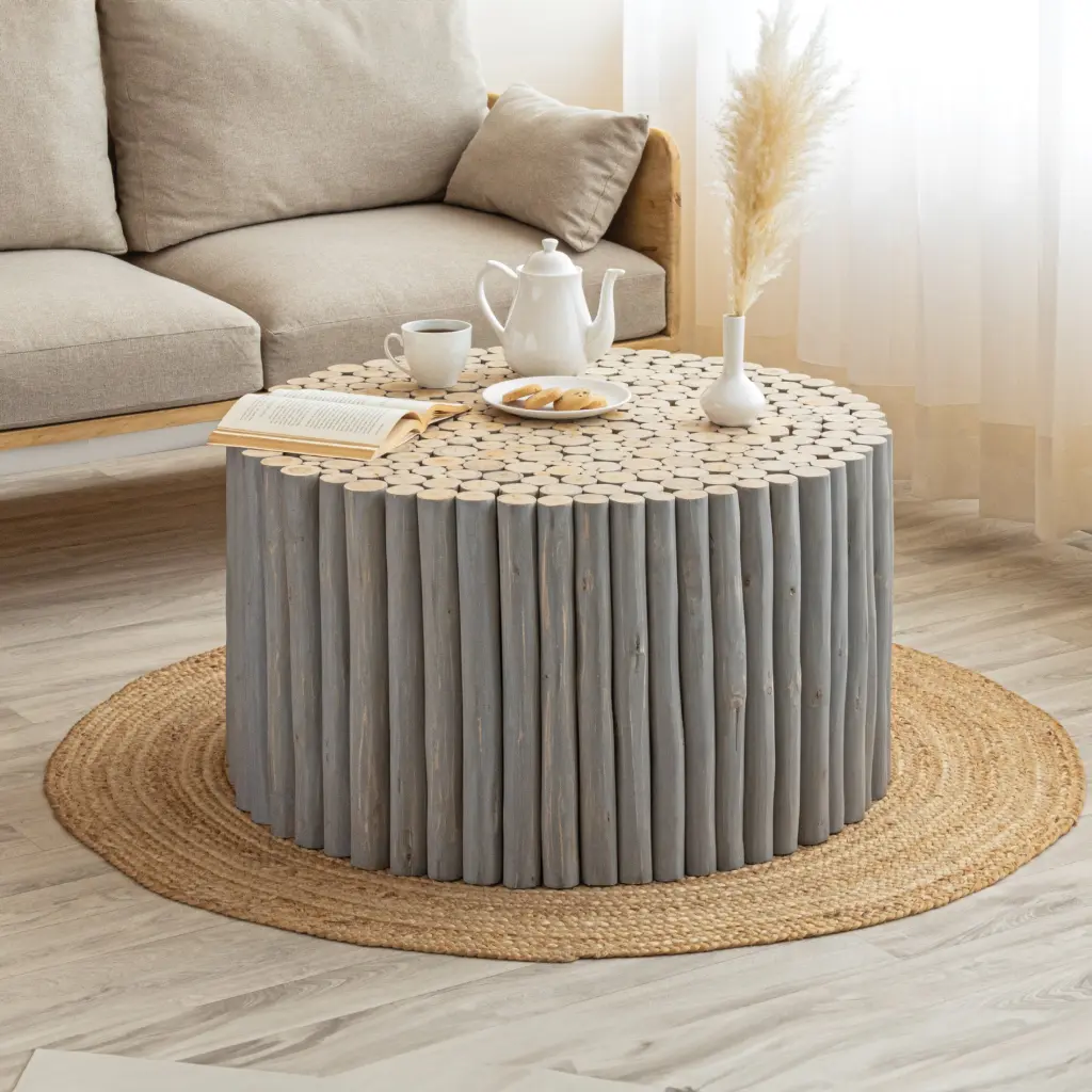 T1009 32 Inch Coffee Table Gray Grey Modern Round Open Primary Living Space galaxy home furnishings