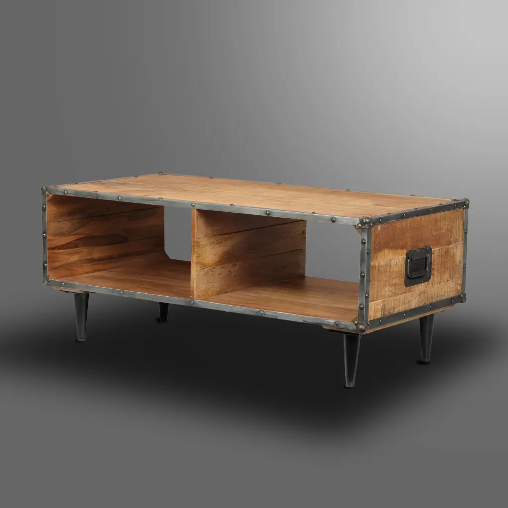 Coffee Table Black Metal Fitting Leg KD Brown Solid Wood global chain solutions
