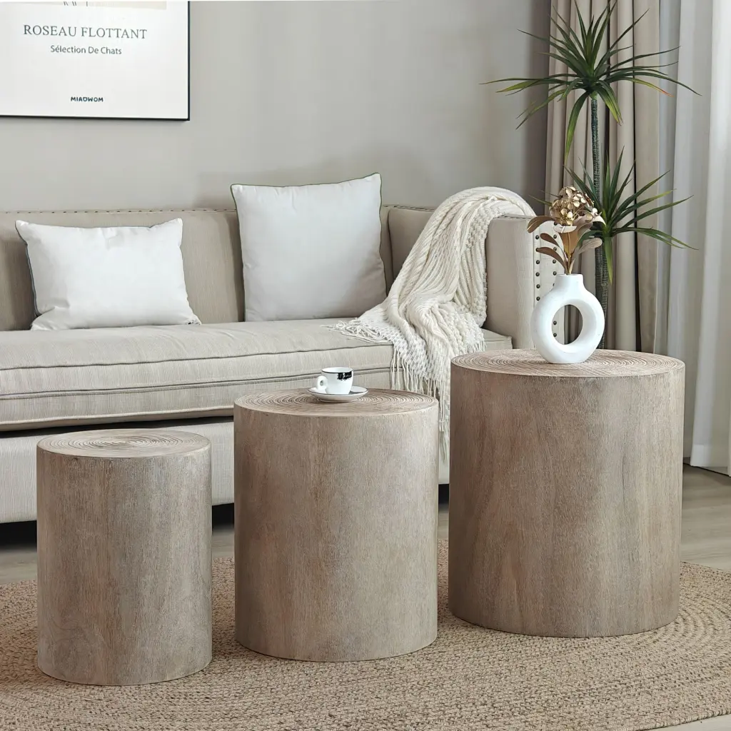 Set 3 Natural Timber Coffee Tables Visible Tree Rings grandboard home