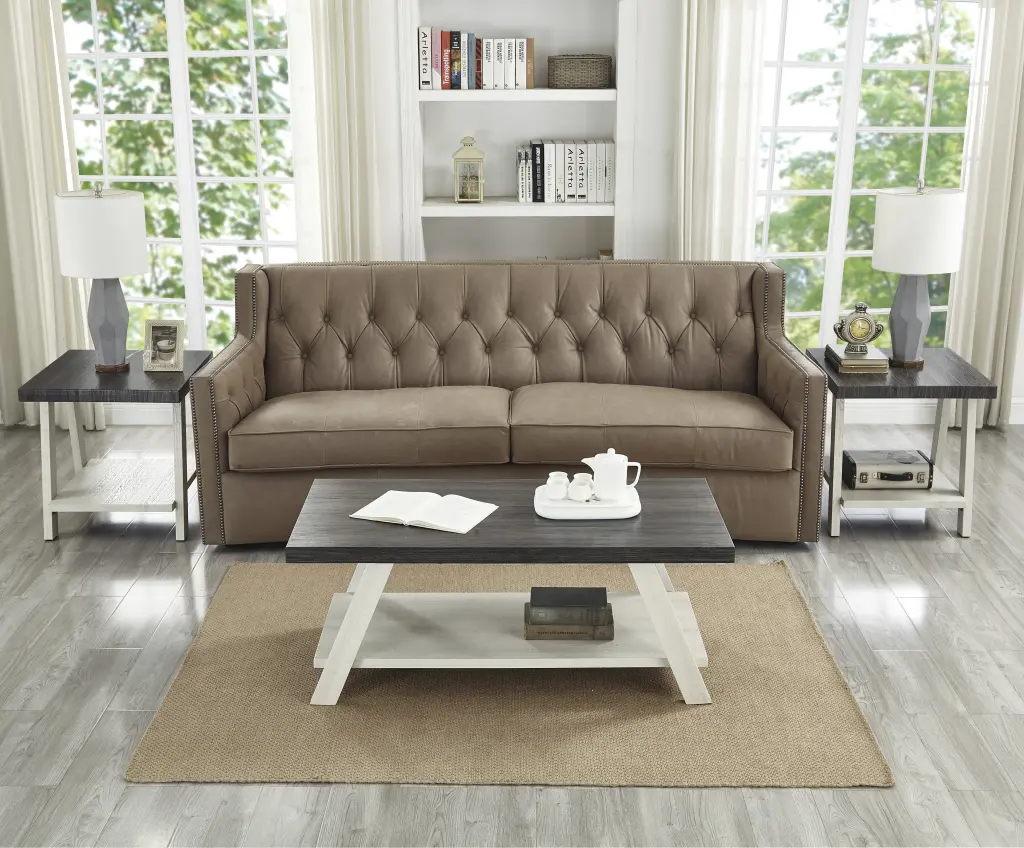 Athens Contemporary 3 Piece Timber Shelf Coffee Table Set Weathered Finish hz