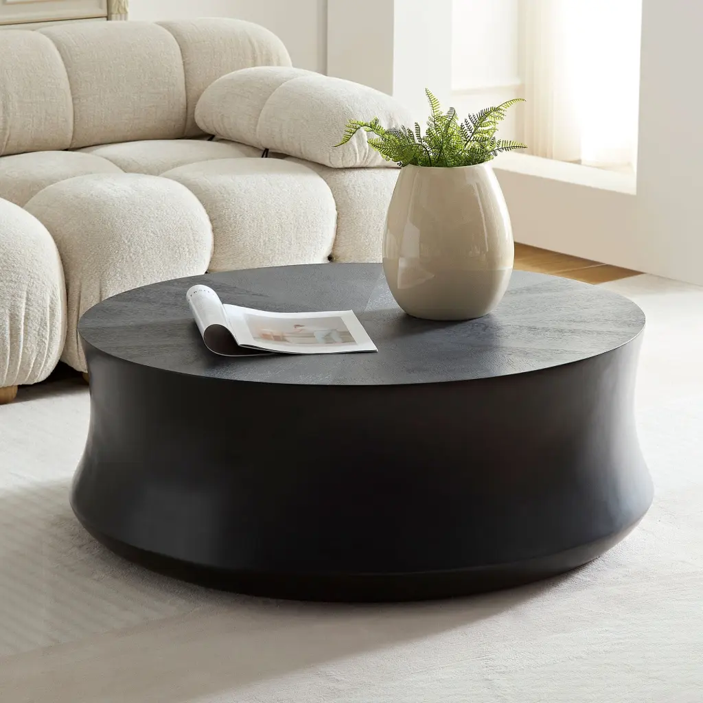 35.43 Inch Fiberglass Round Coffee Table - Vintage Design - Living Room Center Table justone