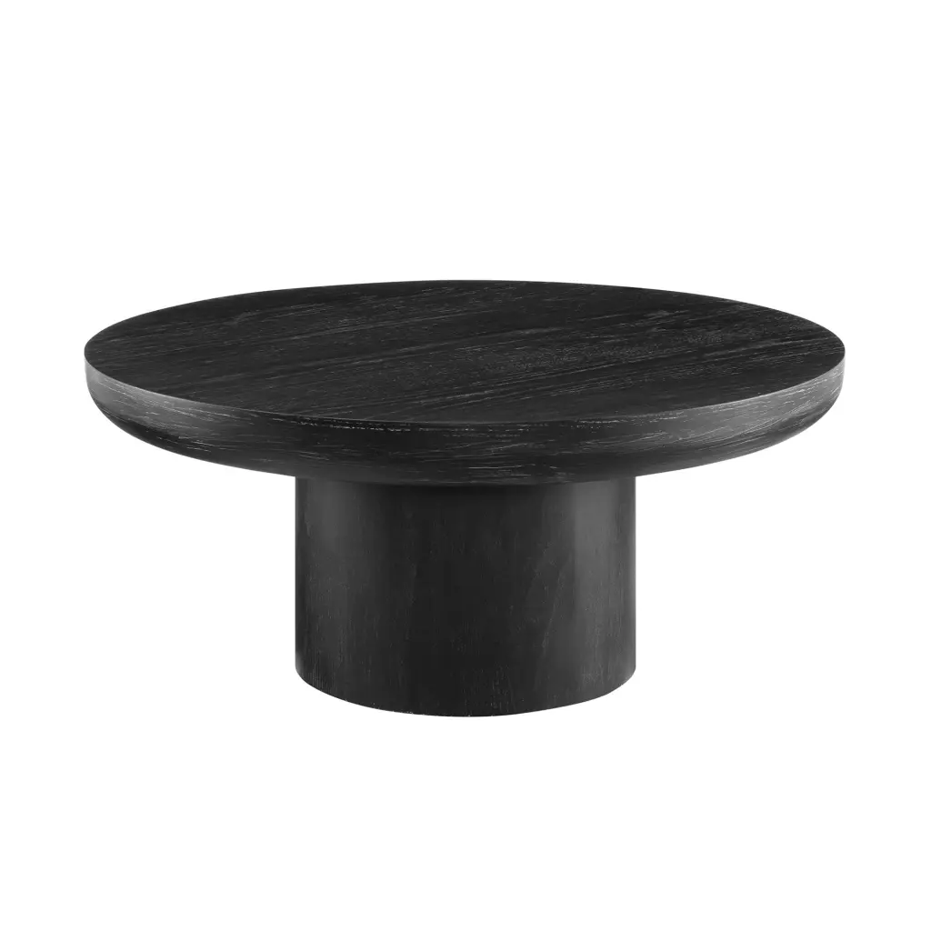 35.98 Inch Round Coffee Table Cylindrical Legs and Timber Veneer Top justone