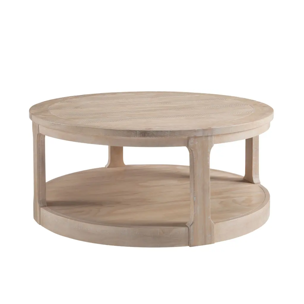 40 Inch Large Curved 2 Tier Traditional Round Timber Center Coffee Table justone