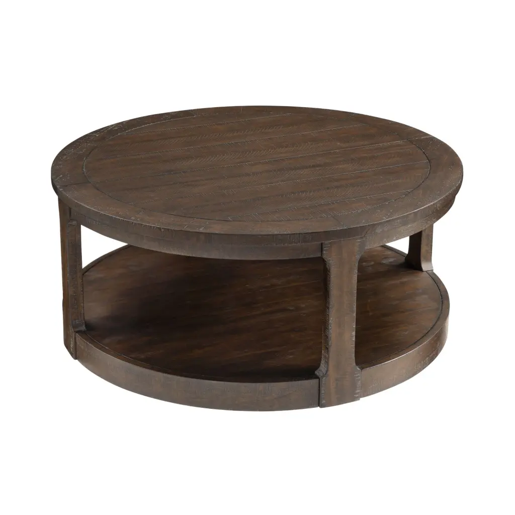 40 Inch Large Curved 2 Tier Traditional Round Circle Timber Center Coffee Table justone