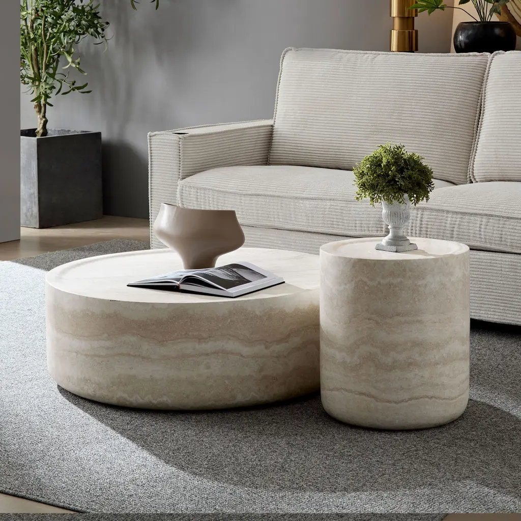Set 2 Faux Mars Pattern Coffee Tables - Round Side Table Living Room justone interior
