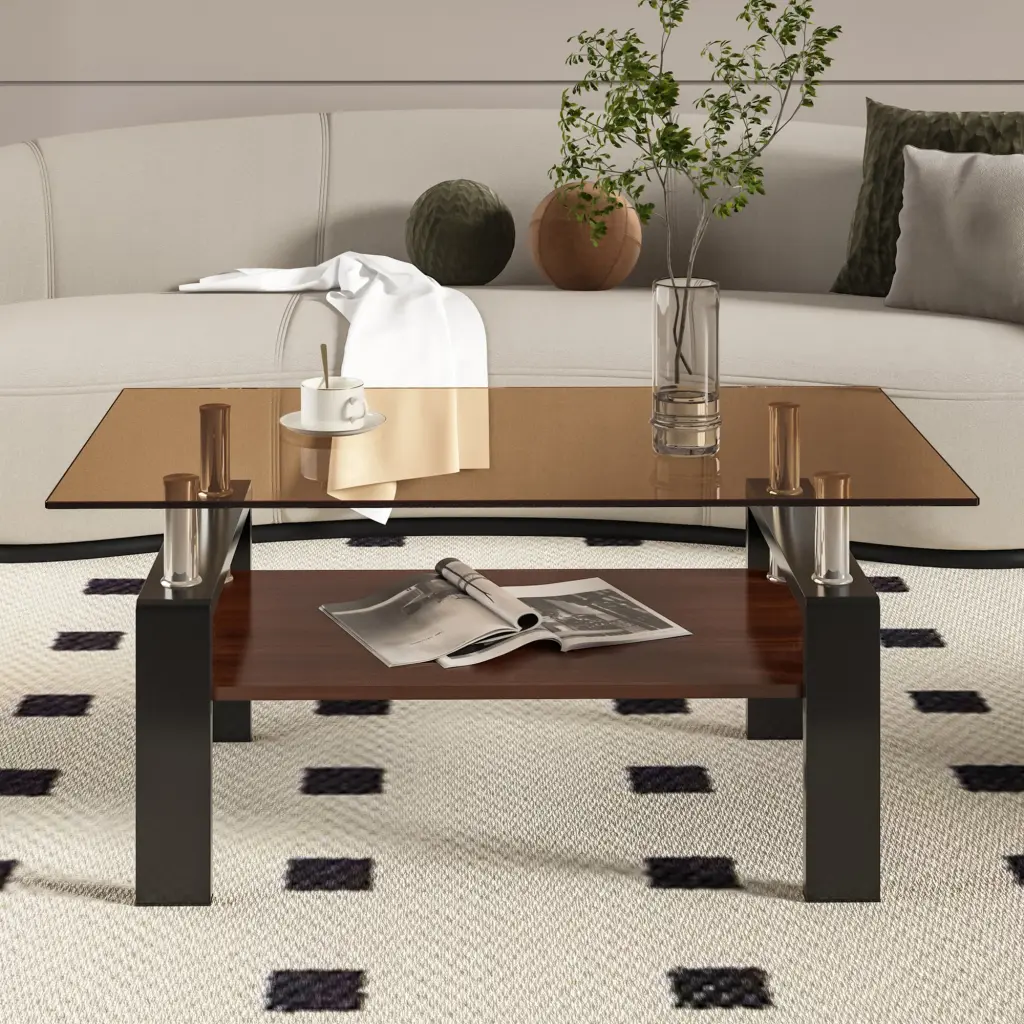 Modern Rectangle Coffee Table Tempered Crystal Tabletop jws-w241