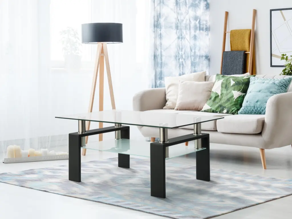 Rectangle Black Crystal Coffee Table Modern Clear Glass Side Table Living Room jws-w241