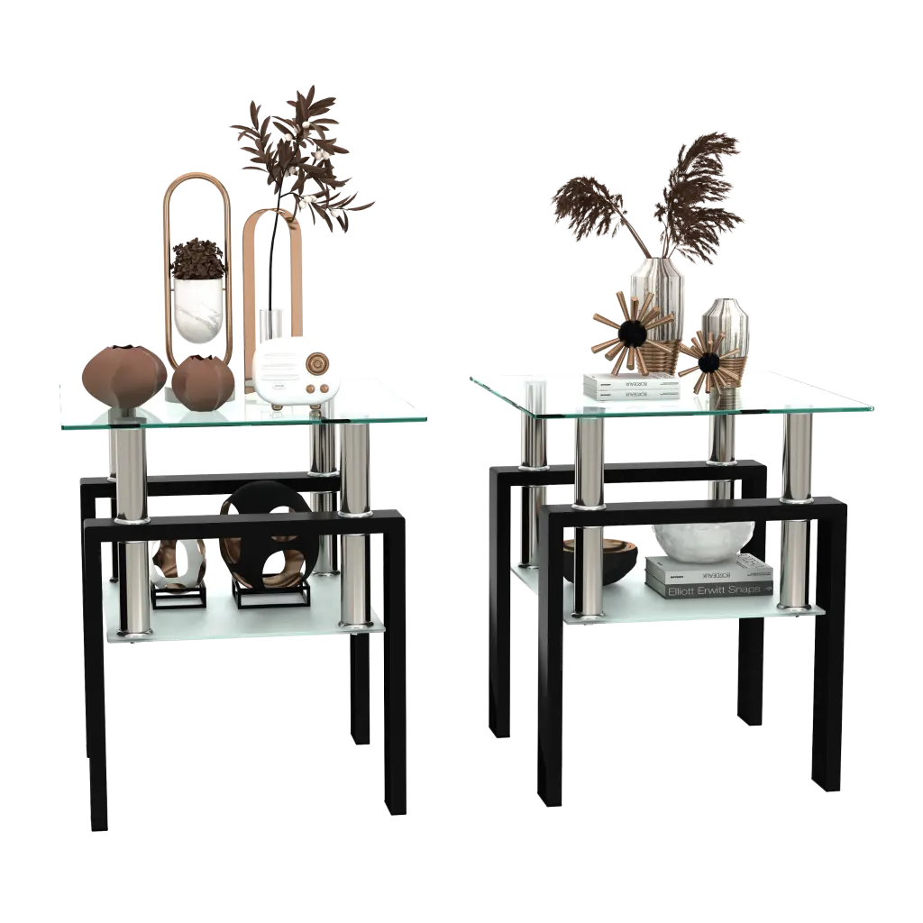 Set 2 Modern Tempered Crystal Tea Table Coffee Table End Table Square jws-w241