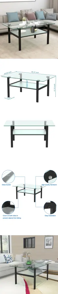 Transparent Crystal Black Coffee Table Modern Effortless Living Room Centerpiece jws-w241