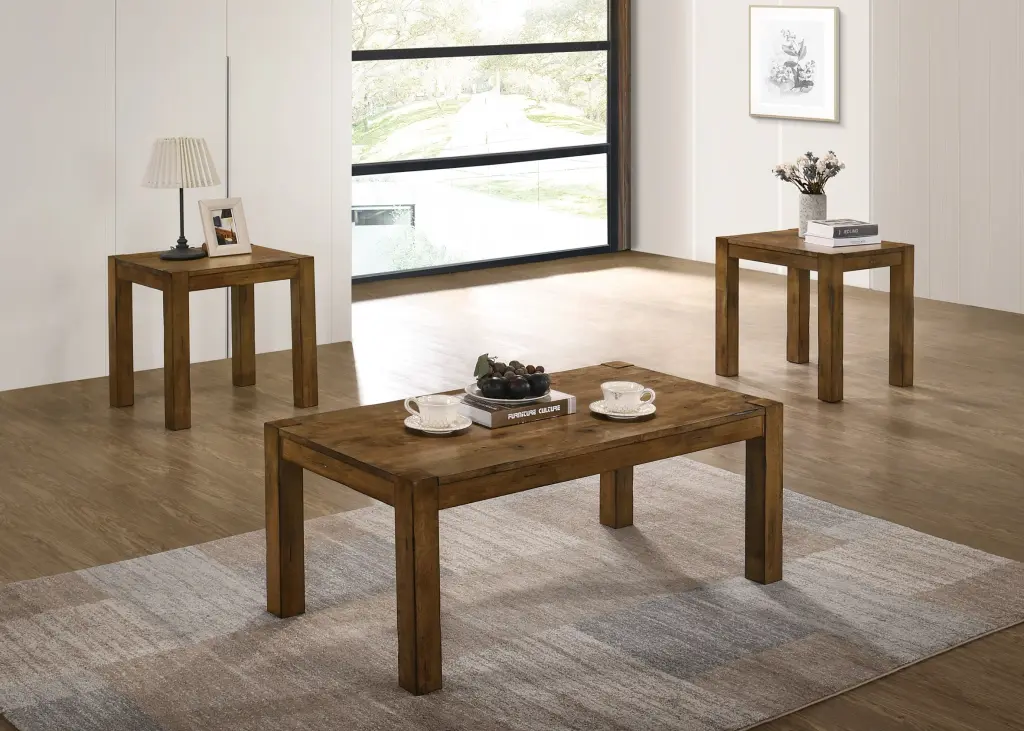 Rustic Oak Rubberwood 3Pc Coffee Tables Set Bold Design Living Room Furniture kanepe