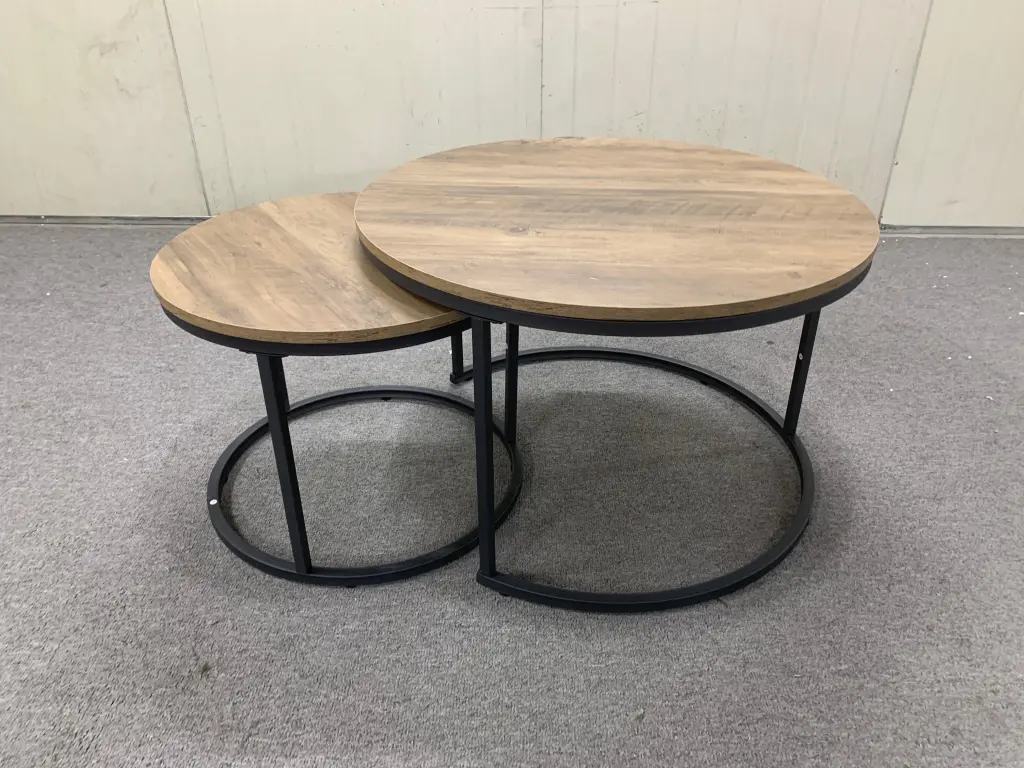 Nesting Coffee Table Set 2 27.6Inch Round Coffee Table Industrial Style moonriver