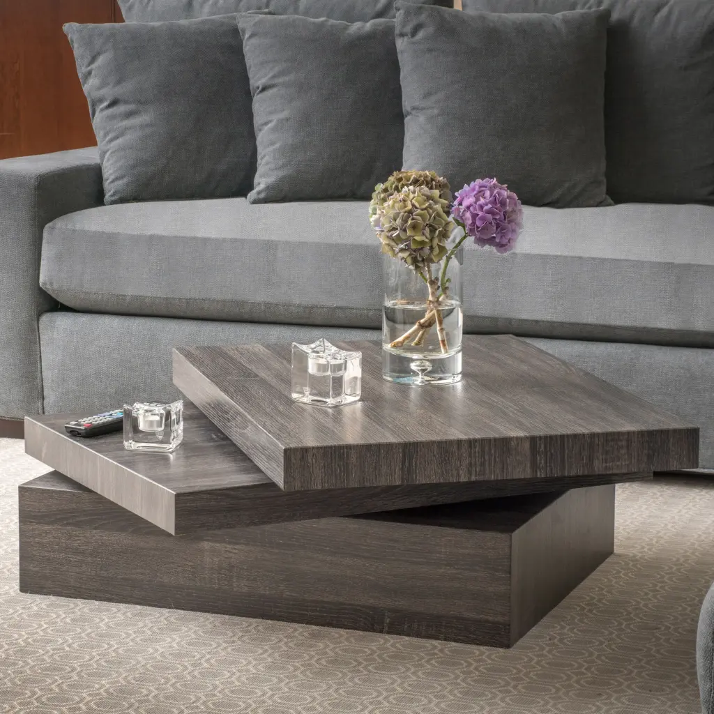 Modernesque Rotating Coffee Table 1 Black MDF Living Room nh-home living