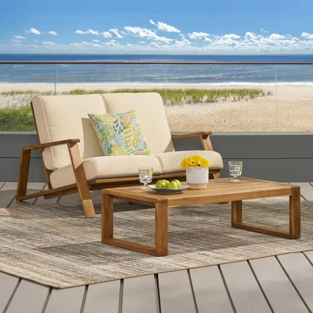 Paloma Seat Coffee Table Teak Beige Timber Water Resistant Living Room Furniture nh-purenest