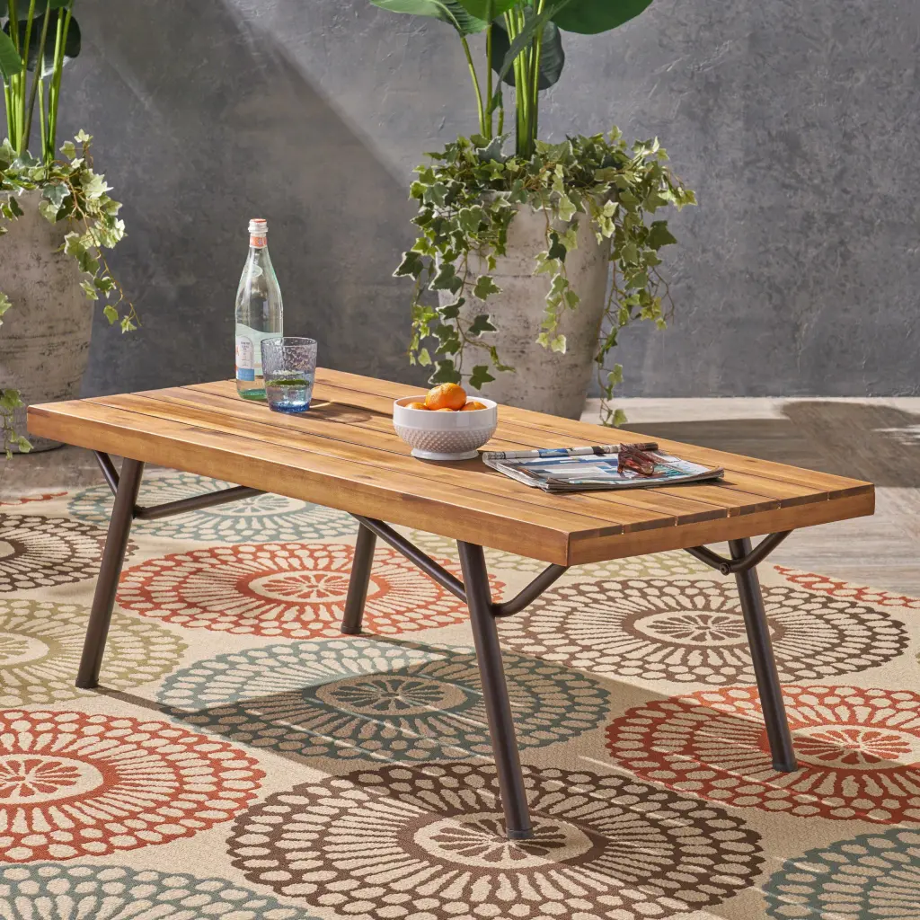 Canoga Teak and Metal Coffee Table Modern Wooden Living Room Furniture nh-sunfay