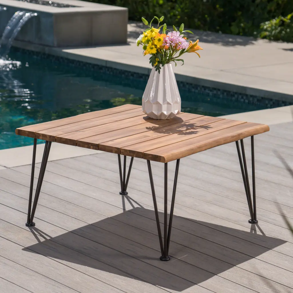 Zion Industrial Coffee Table Teak Metallic Timber Modern Living Room Furniture nh-sunfay