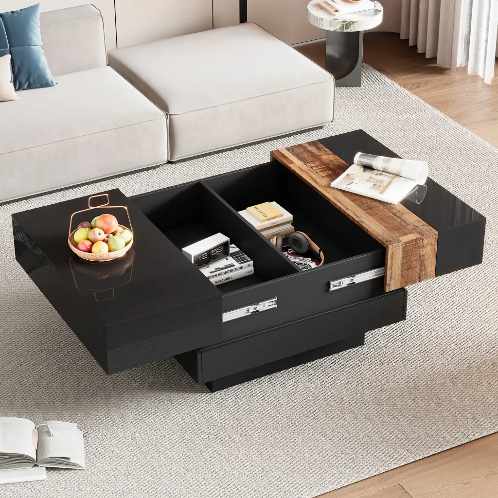 31.4 Inch Square Coffee Table Sliding E-reader Top High Gloss Finish on-trend