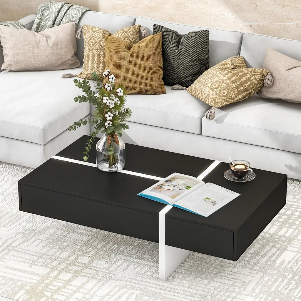 Contemporary Rectangle Design Living Room Home Decor Modern High Gloss Coffee Table on-trend