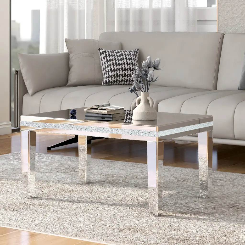 Fashionable Modern Crystal Mirrored Coffee Table Easy Assembly Cocktail on-trend