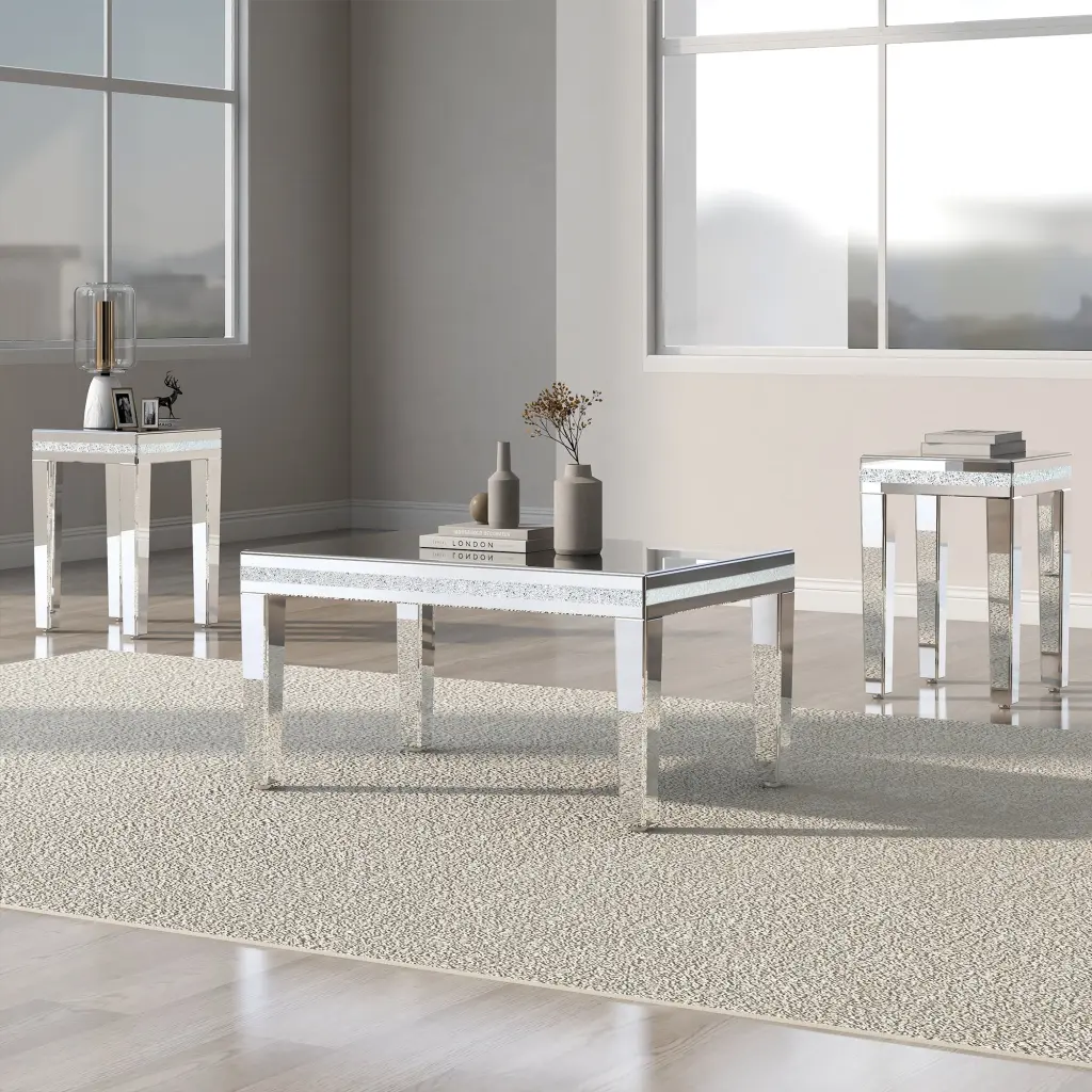 Fashionable Modern Crystal Mirrored Coffee Table Set 3 Easy Assembly on-trend
