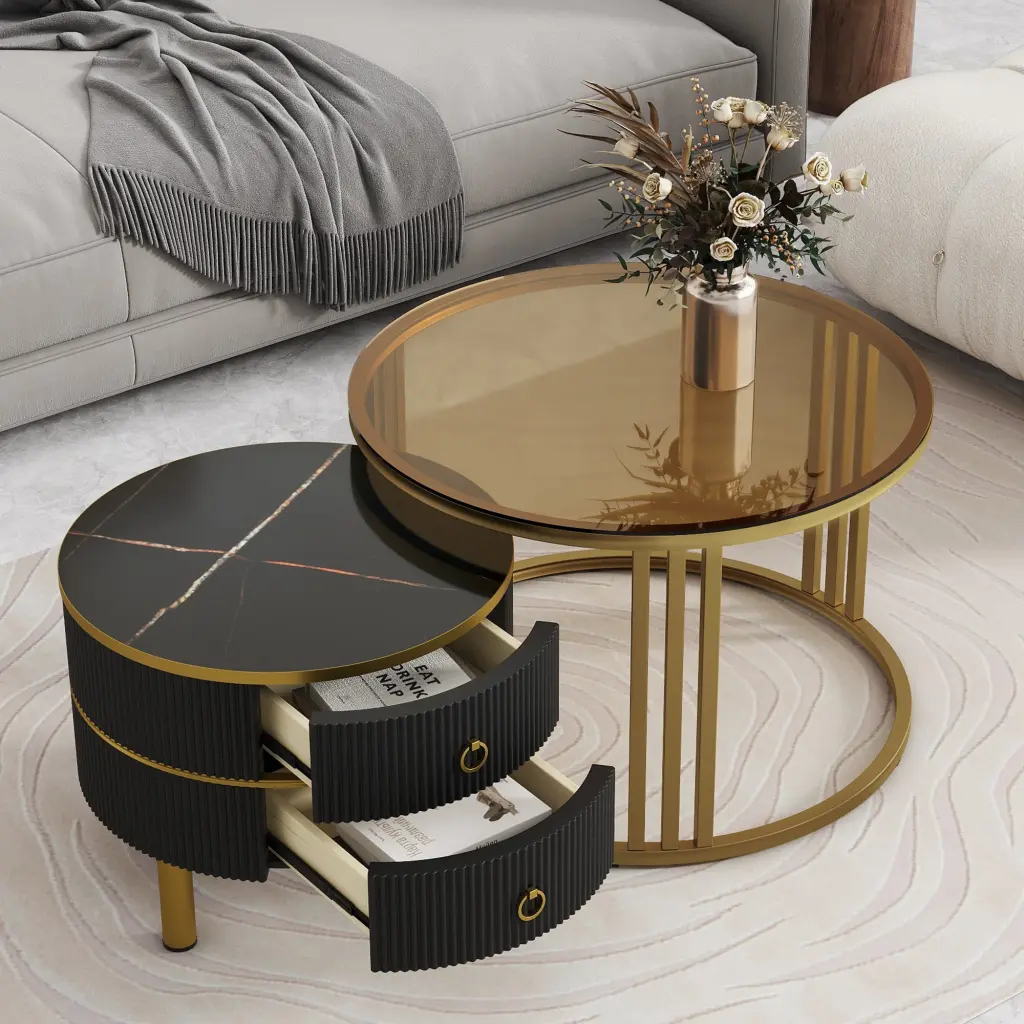 27.5 & 19.6 Inch Stackable Coffee Table 2 Drawers Nesting Tables rnb